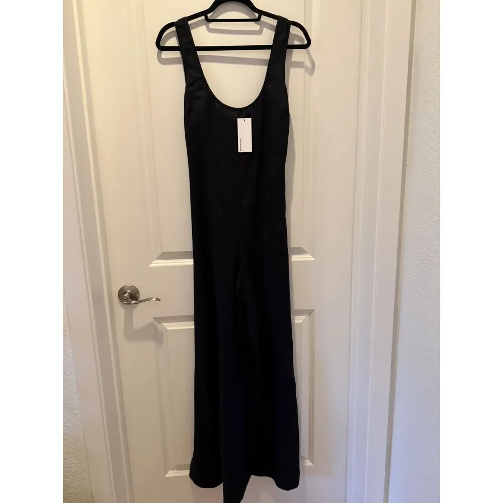 Reformation Nell Linen Jumpsuit Black Size S NWT Wide Leg Scoop Neck